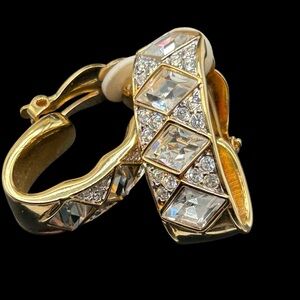 Signed Swarovski Crystal Hoop Clip Earrings